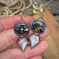 Volcanic Porphyry and Peach Moonstone Earrings